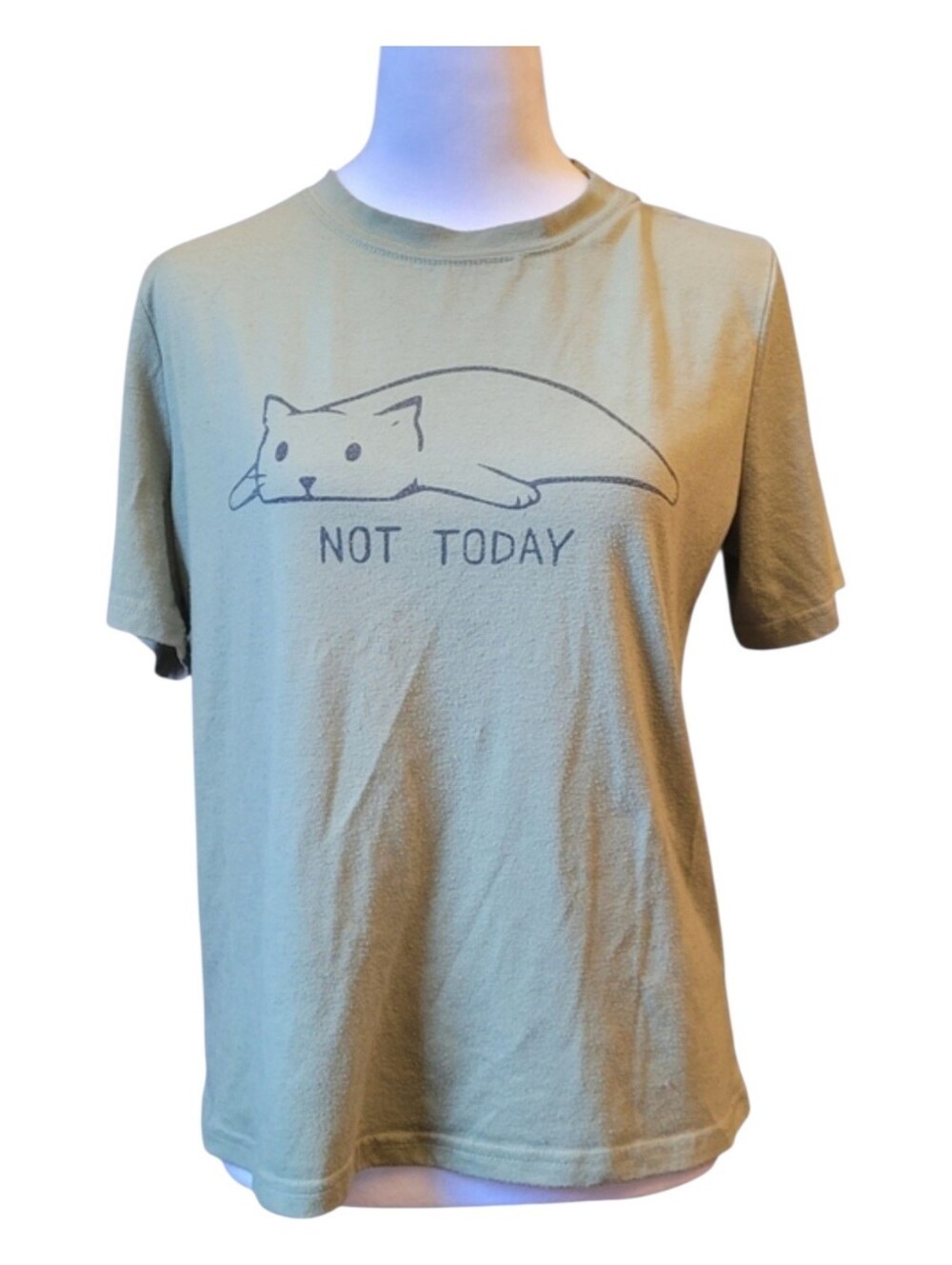 Not Today Cat Graphic Tee - Olive Green